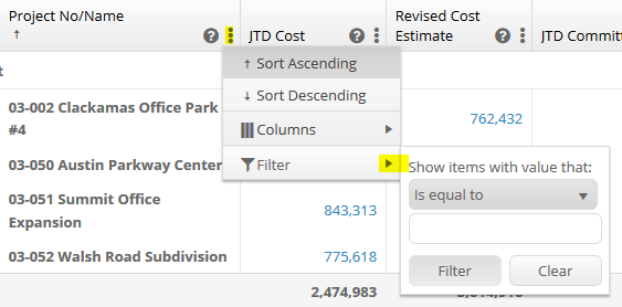 filters and sorting