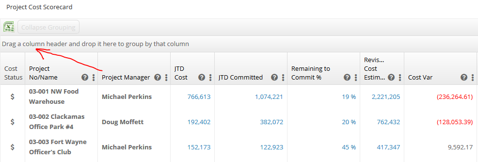 grouping columns