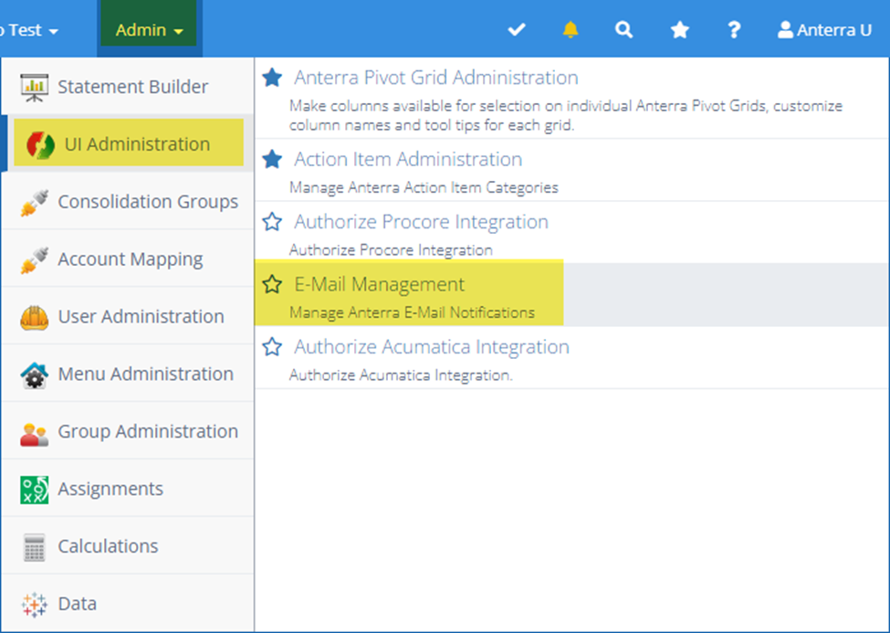 UI admin