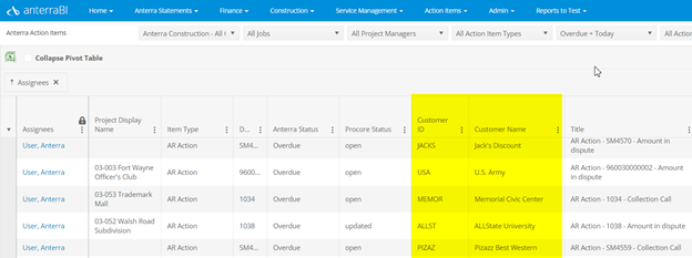 new columns in action item grid