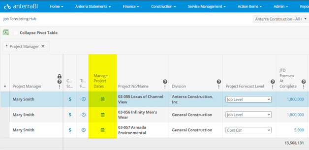 Manage Project Dates