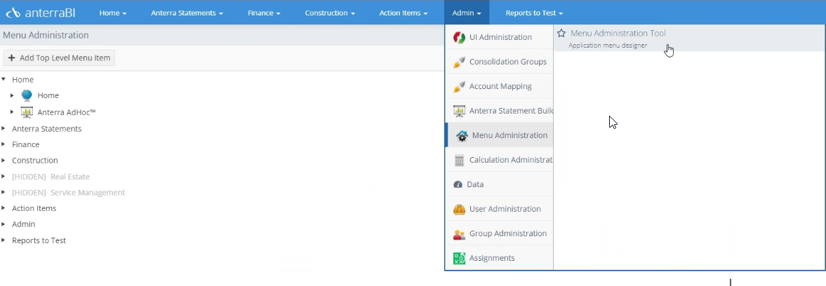Menu Administration Tool