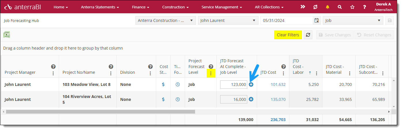 JTD Forecast at Complete-Job Level