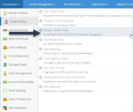 gantt chart in menu