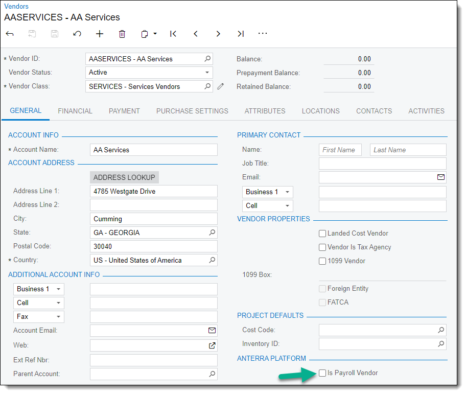 payroll vendor ID