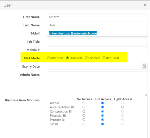 enabled Multifactored Authentication